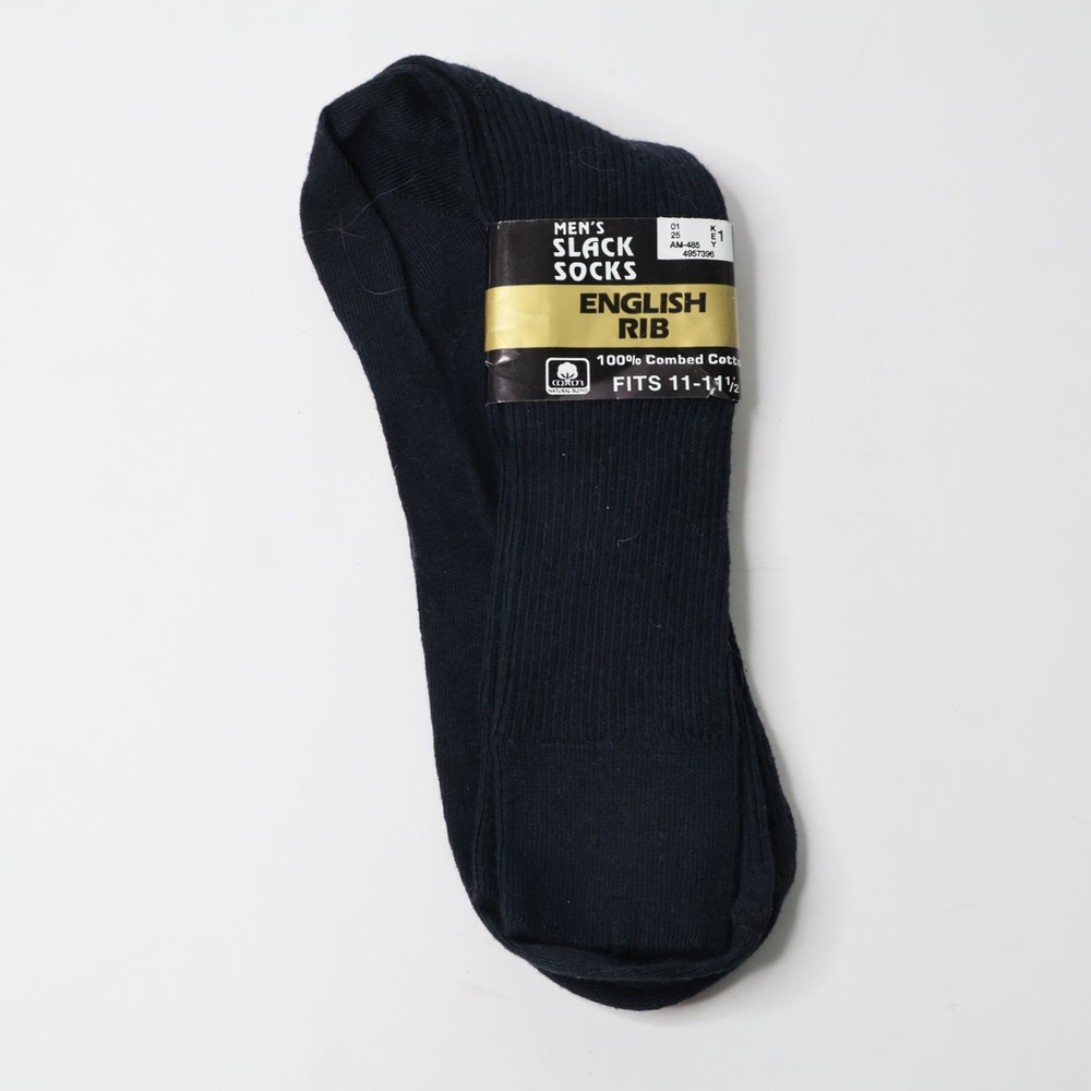 VTG Kmart Mens Slack Socks English Rib Navy Blue Combed Cotton USA Made 11-11.5